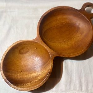 Wood Two Bowl Dish w/ Handle